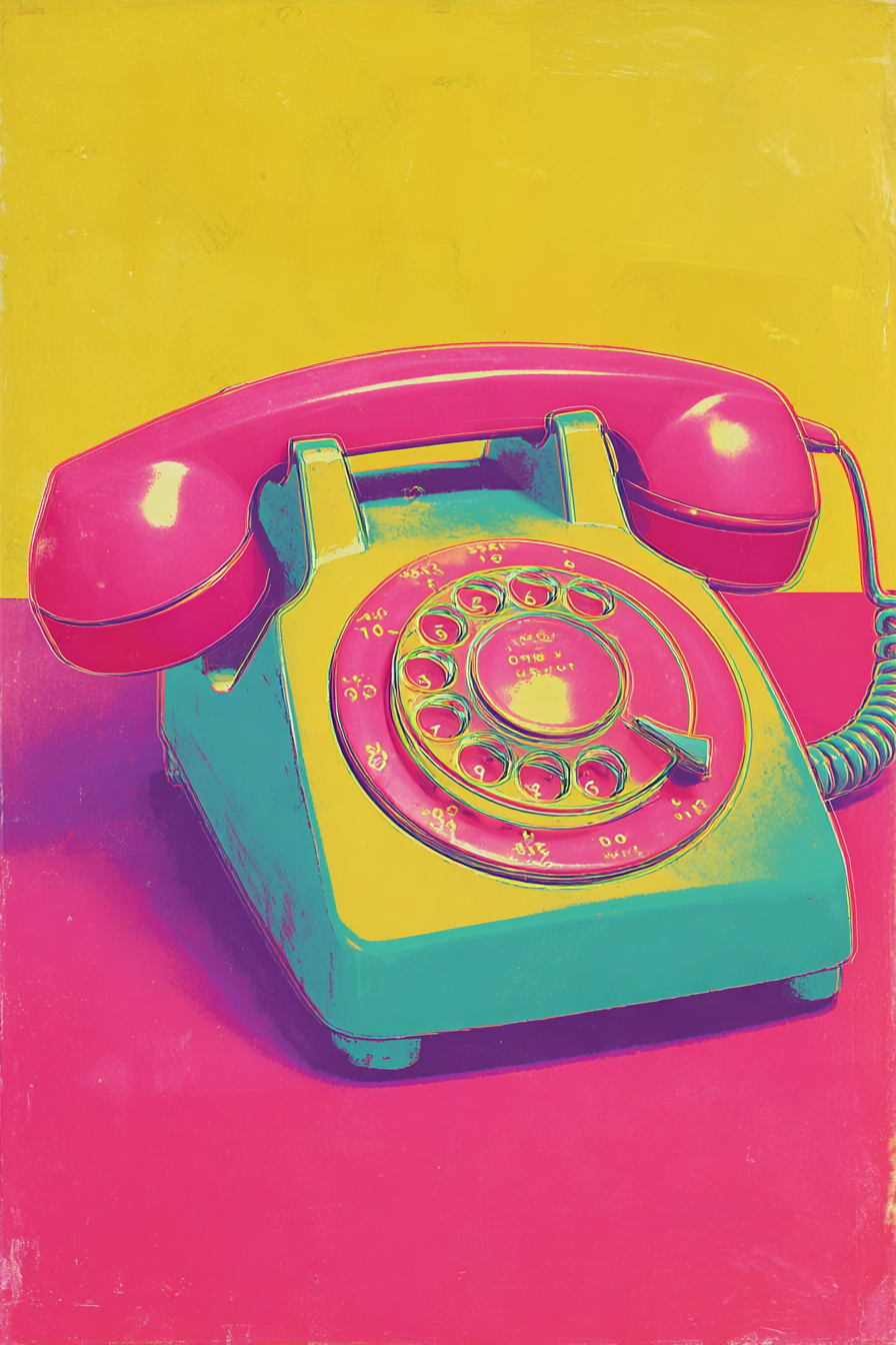 Neon Und Popfarben Vintage Rotary Telefon Bunt Retro Nostalgie Illustration | Neon und Popfarben | Farbenwelten