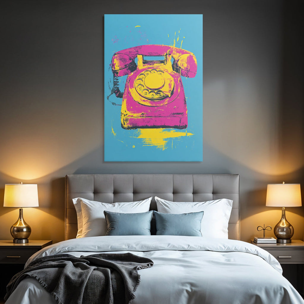 Neon Und Popfarben Vintage Rotary Telefon Farbige Darstellung Pop Art