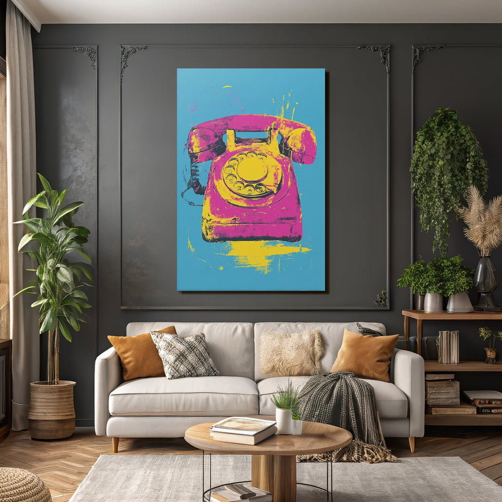 Neon Und Popfarben Vintage Rotary Telefon Farbige Darstellung Pop Art