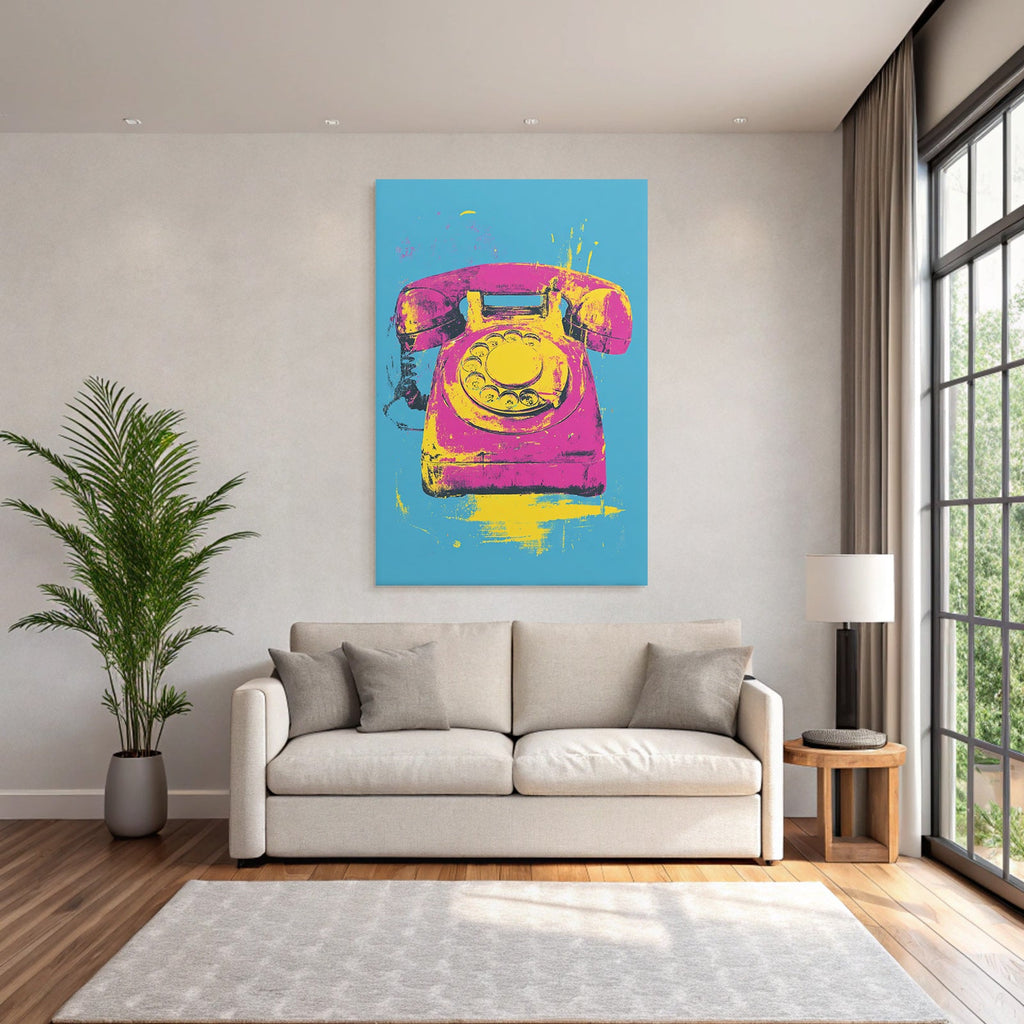 Neon Und Popfarben Vintage Rotary Telefon Farbige Darstellung Pop Art