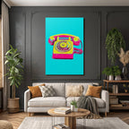 Neon Und Popfarben Vintage Rotary Telefon Pink Gelb Moderner Stil Blaür Hintergrund