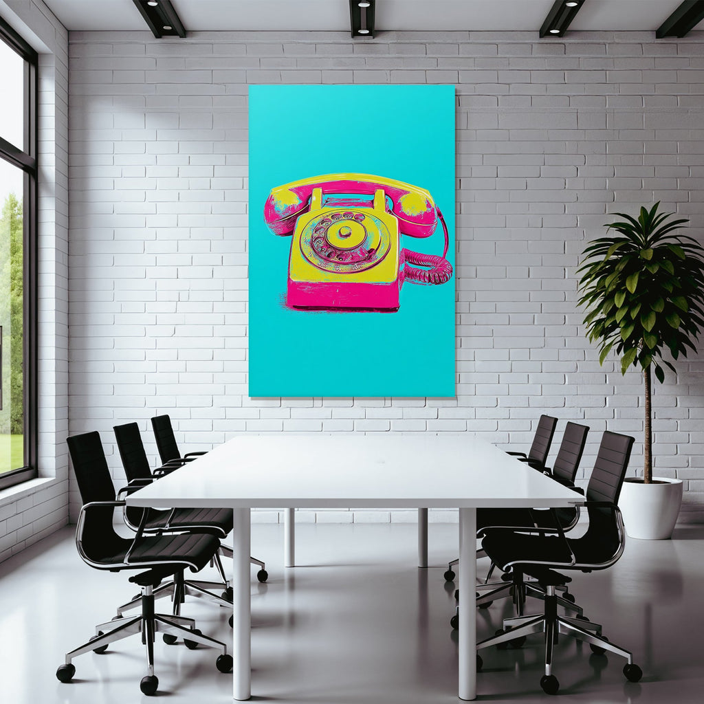 Neon Und Popfarben Vintage Rotary Telefon Pink Gelb Moderner Stil Blaür Hintergrund