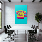 Neon Und Popfarben Vintage Rotary Telefon Pink Gelb Moderner Stil Blaür Hintergrund
