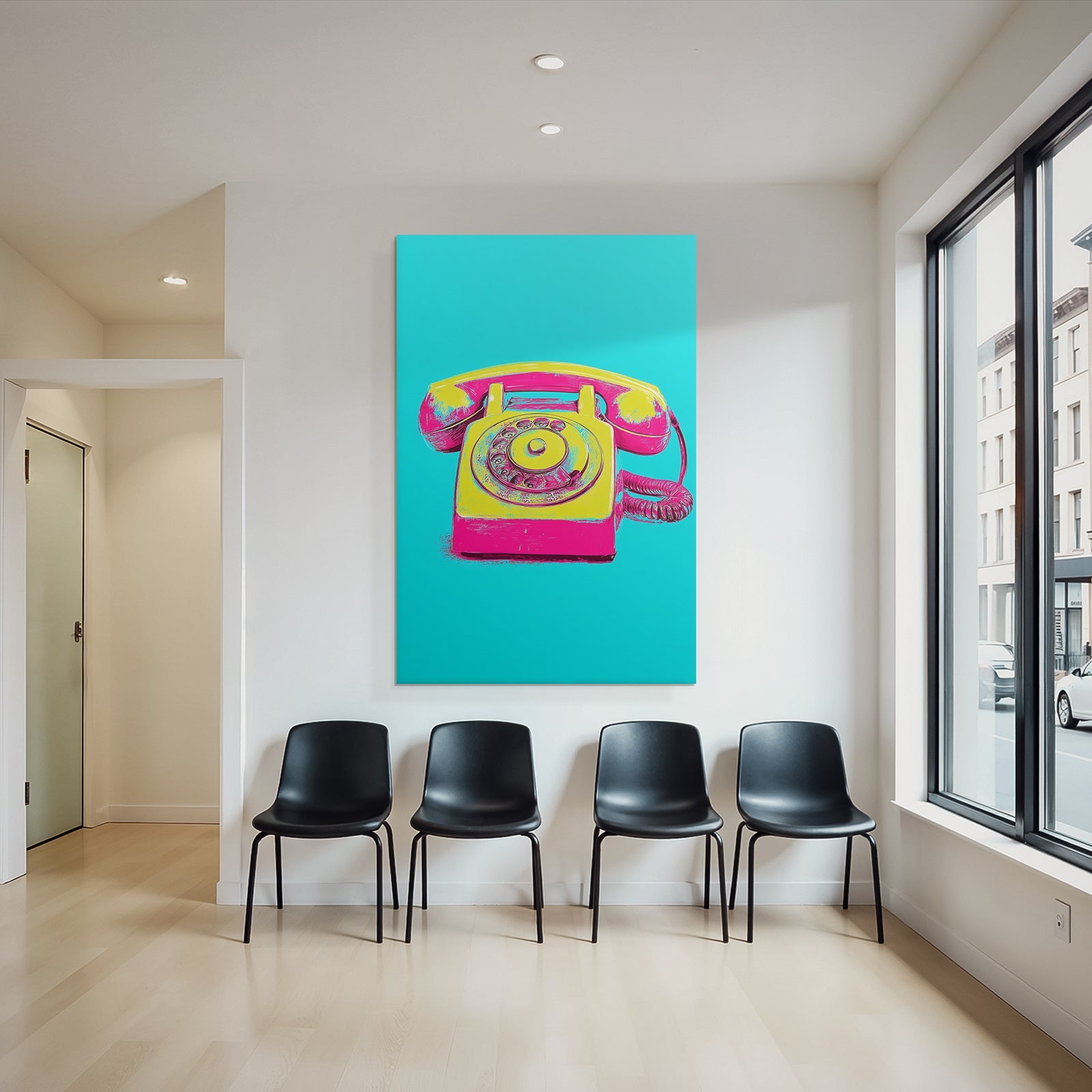 Neon Und Popfarben Vintage Rotary Telefon Pink Gelb Moderner Stil Blaür Hintergrund