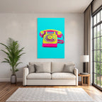 Neon Und Popfarben Vintage Rotary Telefon Pink Gelb Moderner Stil Blaür Hintergrund