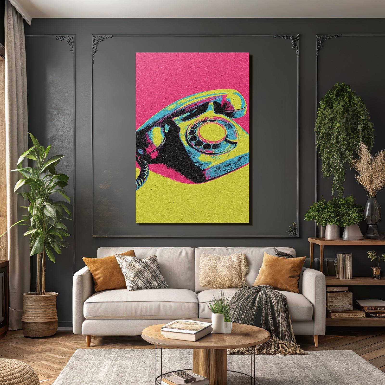 Neon Und Popfarben Vintage RoterTelefon Pop Art Ästhetic
