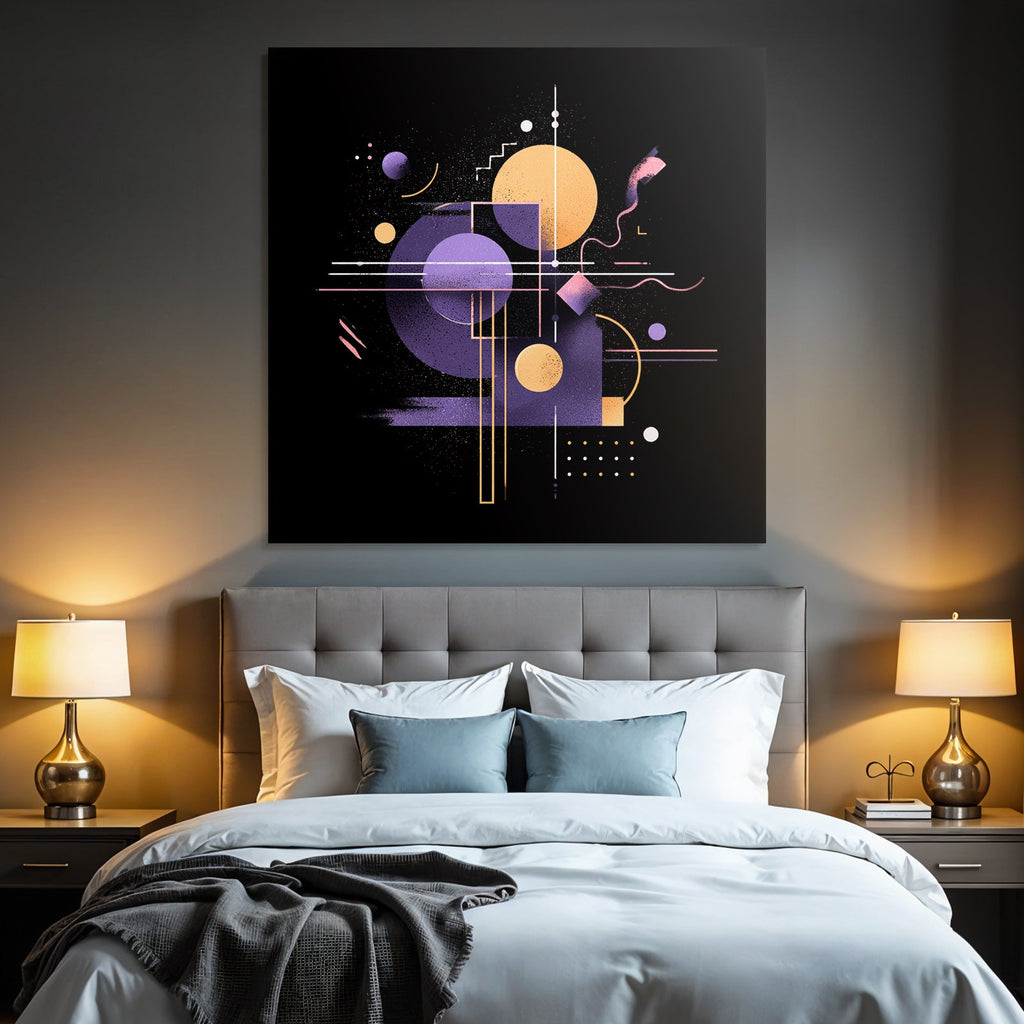 Neon Und Popfarben Abstract Geometrisches Design Purple Orange Und Weiss Auf Schwarzem Hintergrund