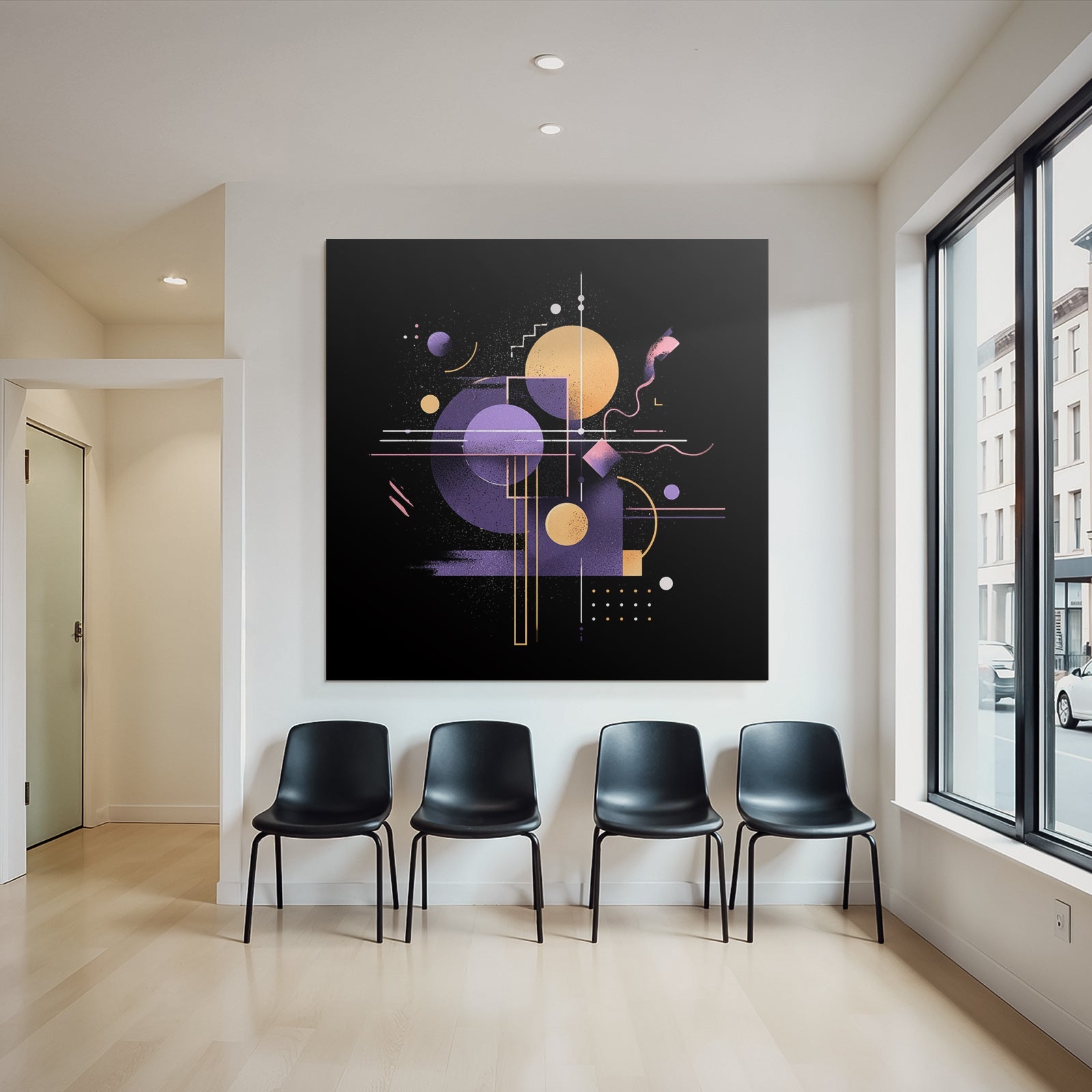 Neon Und Popfarben Abstract Geometrisches Design Purple Orange Und Weiss Auf Schwarzem Hintergrund
