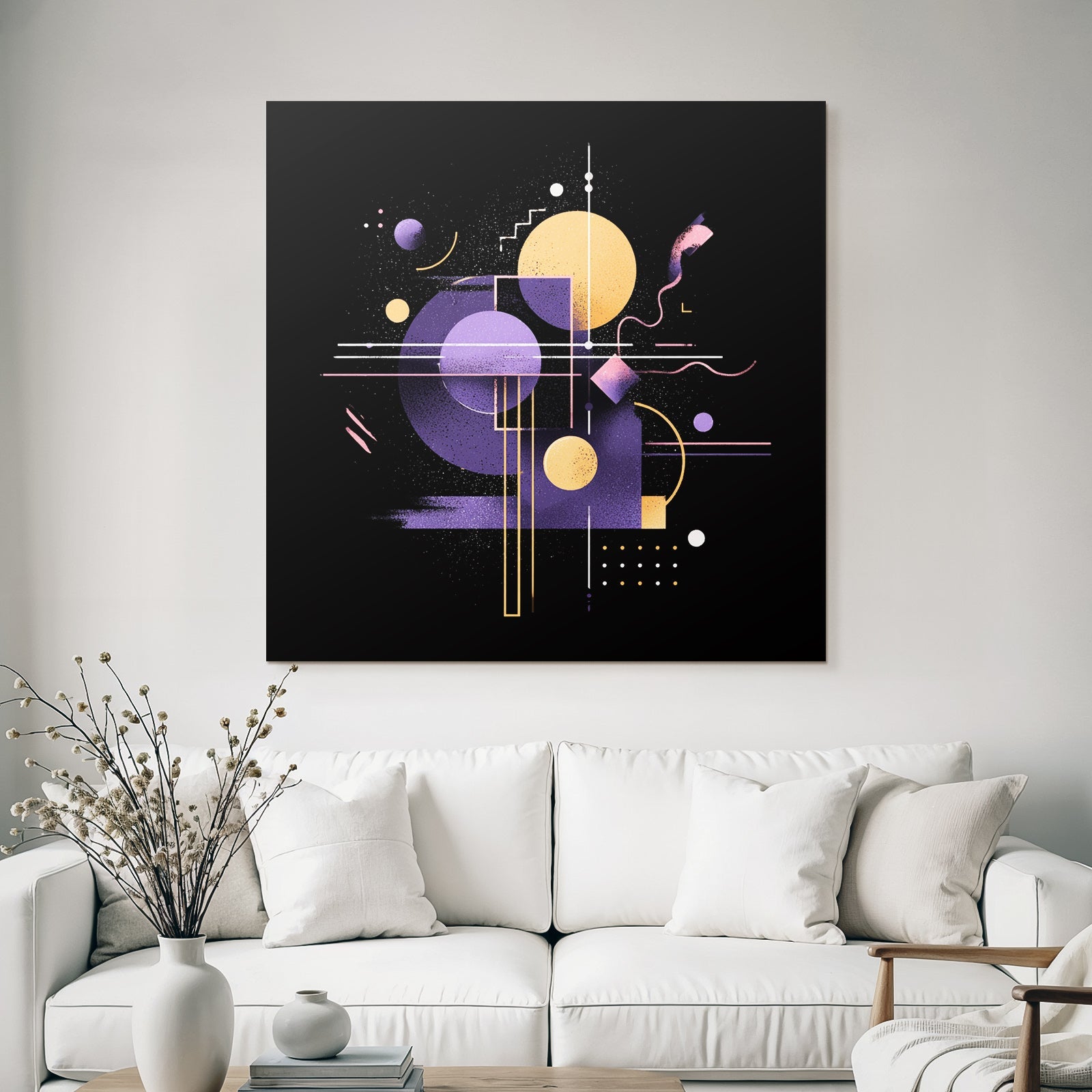 Neon Und Popfarben Abstract Geometrisches Design Purple Orange Und Weiss Auf Schwarzem Hintergrund