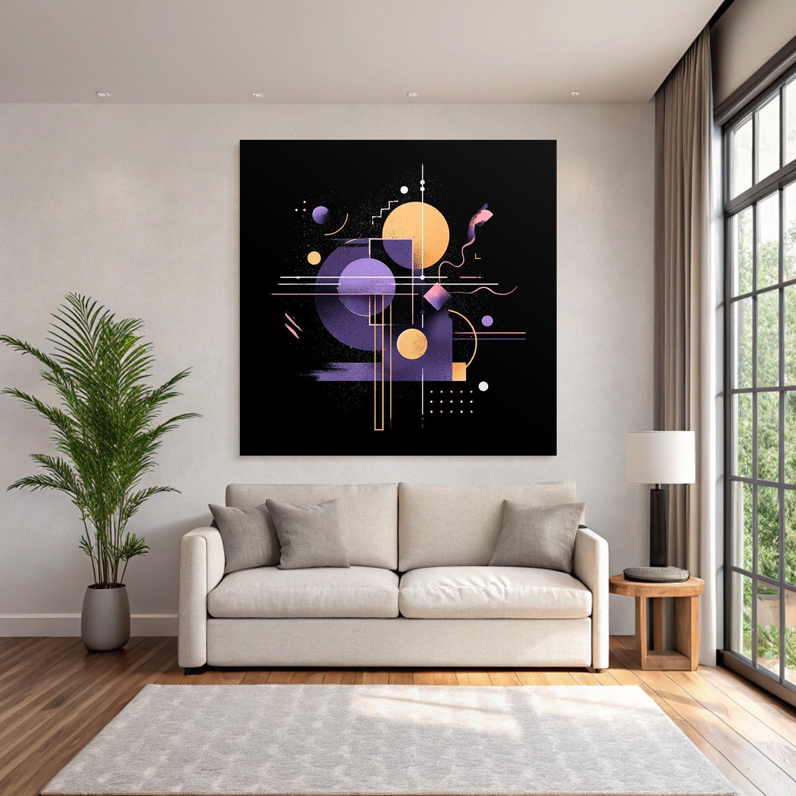 Neon Und Popfarben Abstract Geometrisches Design Purple Orange Und Weiss Auf Schwarzem Hintergrund