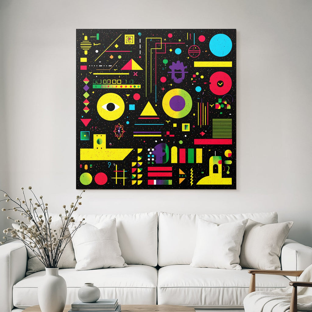 Neon Und Popfarben Abstrakte Geometrische Komposition Vibrante Farben Auf Schwarzem Hintergrund