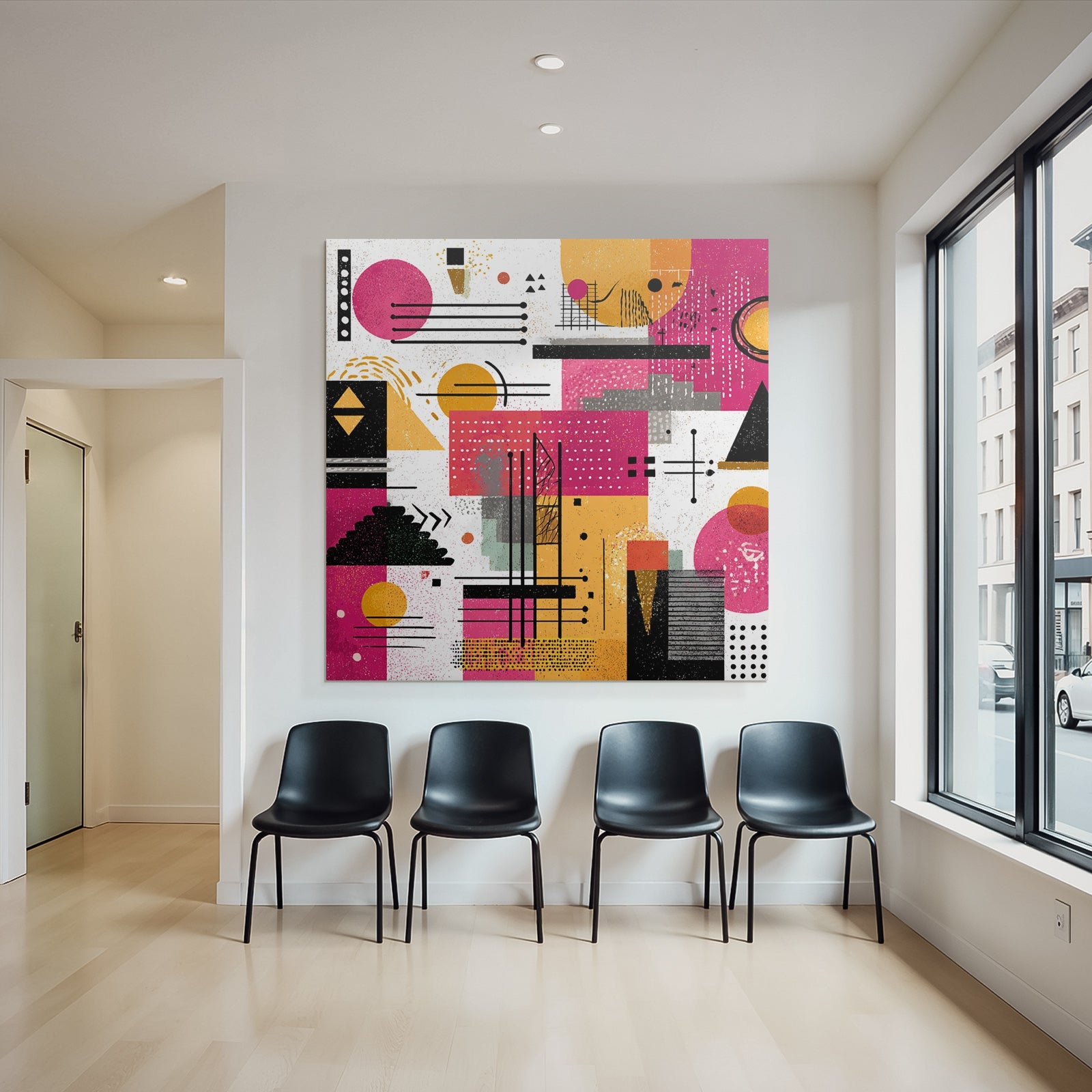 Neon Und Popfarben Abstraktes Design Geometrische Formen Farbpalette Pink Orange Schwarz Und Weiss