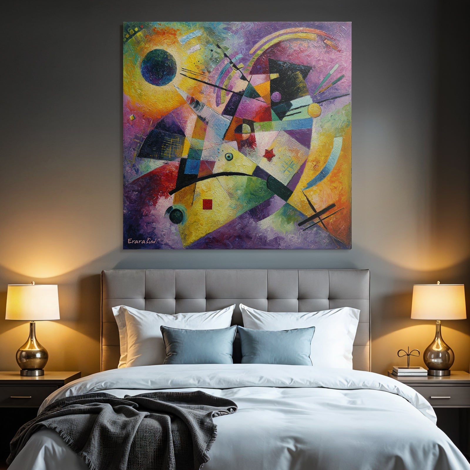 Neon and pop colors Abstract painting Vibrant colors Geometric shapes Dynamic lines
