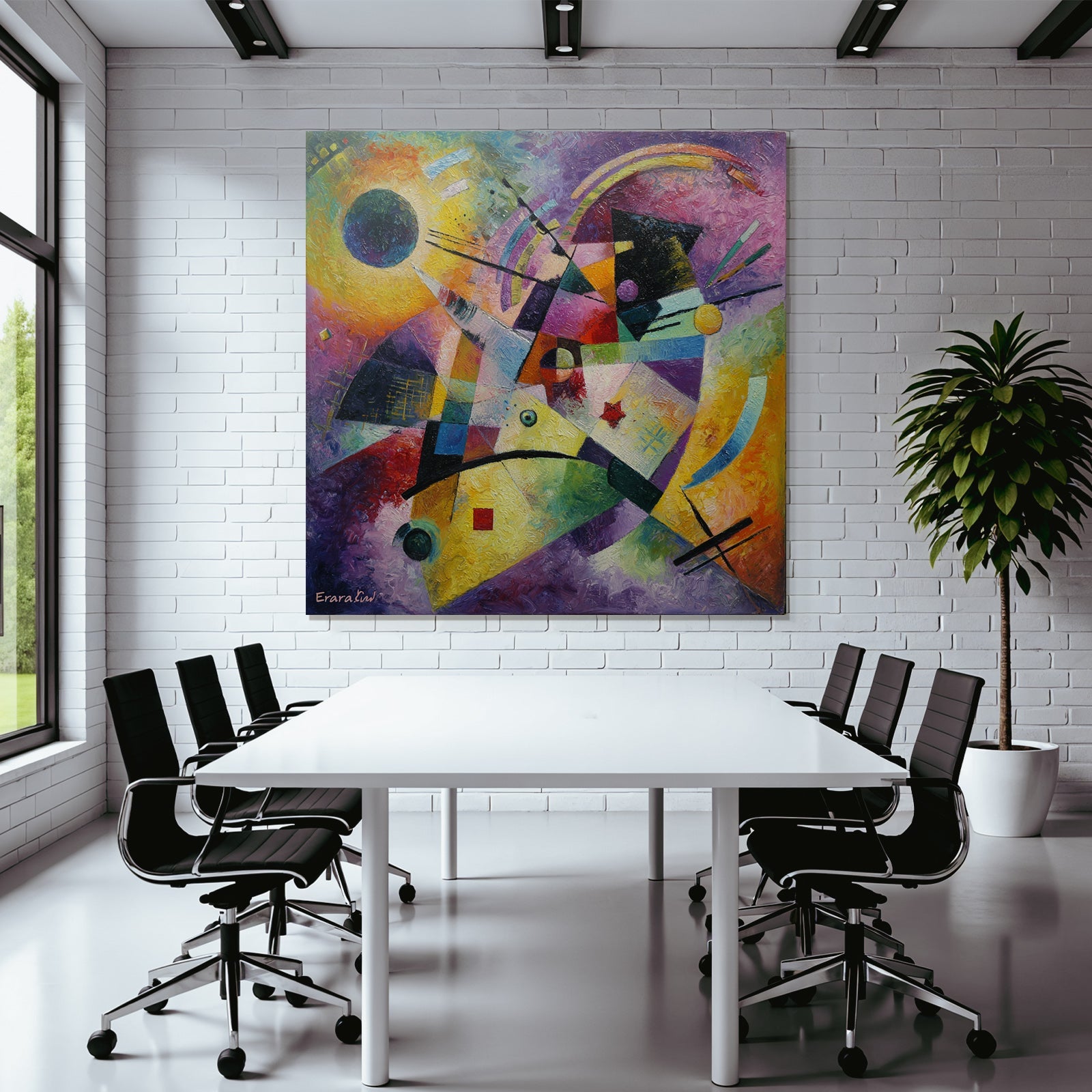 Neon and pop colors Abstract painting Vibrant colors Geometric shapes Dynamic lines