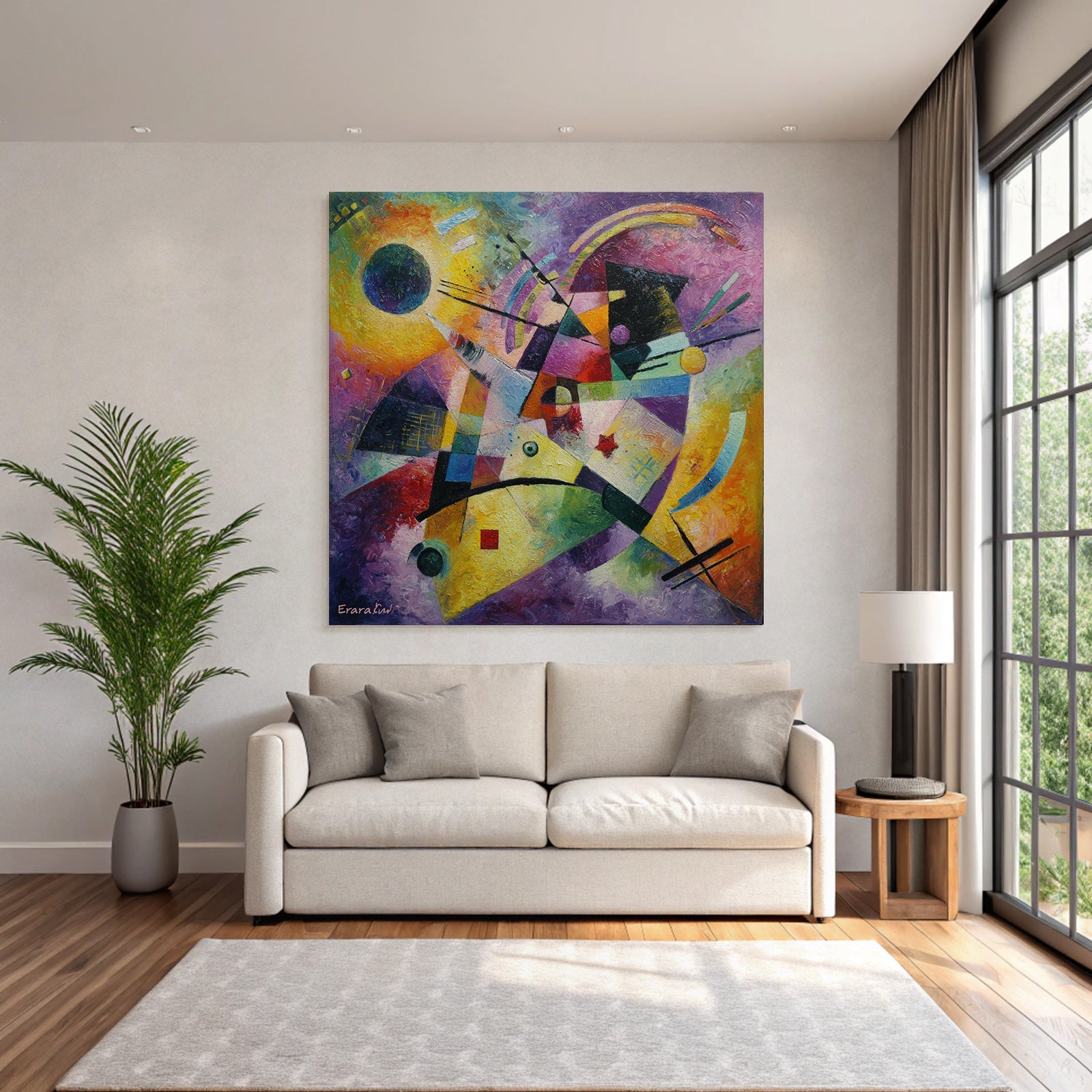 Neon and pop colors Abstract painting Vibrant colors Geometric shapes Dynamic lines