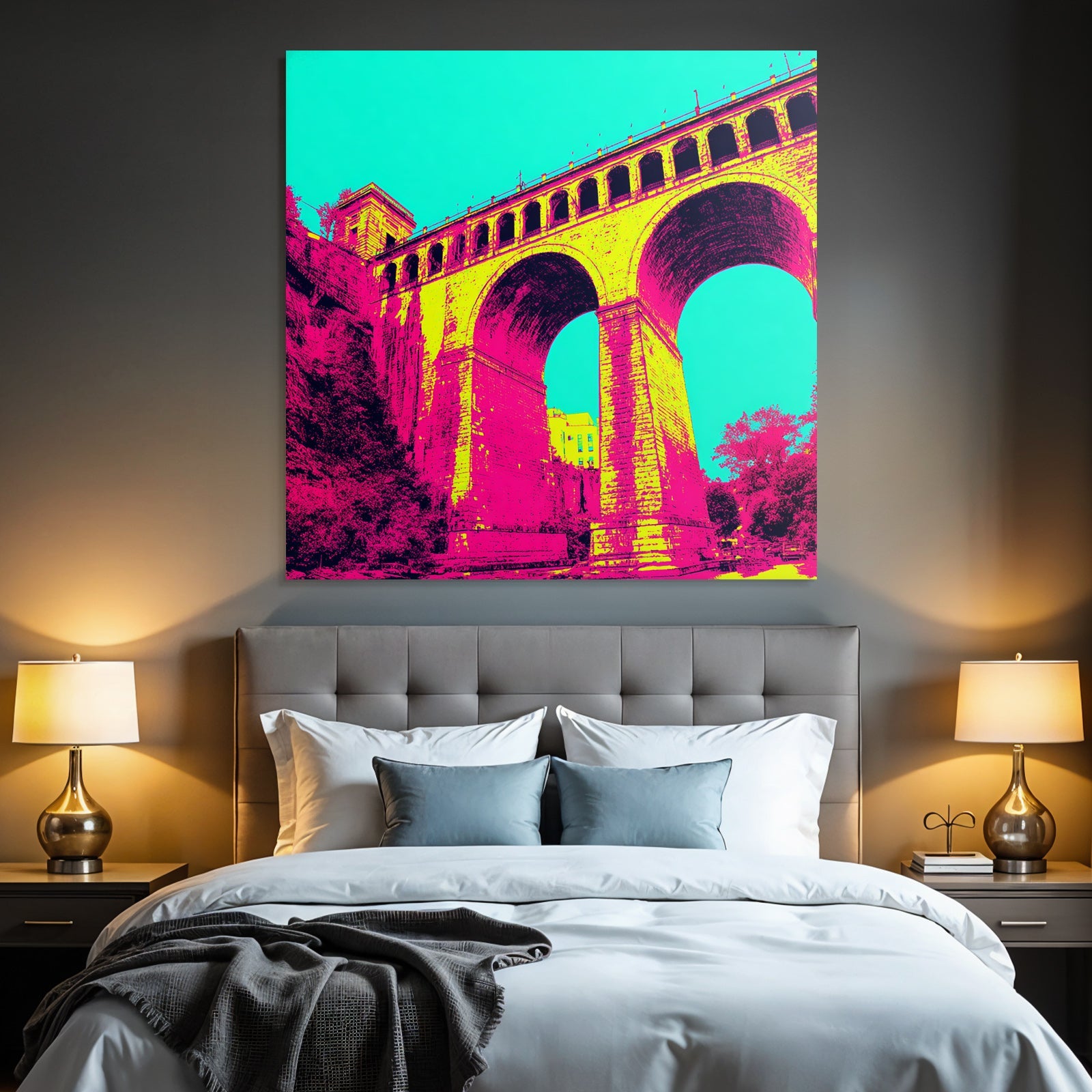 Neon Und Popfarben Brücke Mit Vibranten Farben Und Künstlerischem Filter