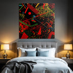 Neon Und Popfarben Bunt Abstraktes Design Mit Geometrischen Formen Auf Schwarzem Hintergrund