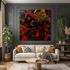 Neon Und Popfarben Bunt Abstraktes Design Mit Geometrischen Formen Auf Schwarzem Hintergrund