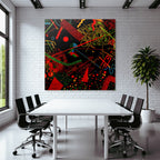 Neon Und Popfarben Bunt Abstraktes Design Mit Geometrischen Formen Auf Schwarzem Hintergrund