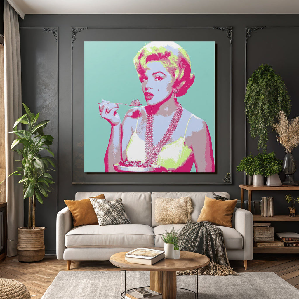 Neon Und Popfarben Glamour Und Indulgence Frau Mit Schale Und Löffel Pop Art