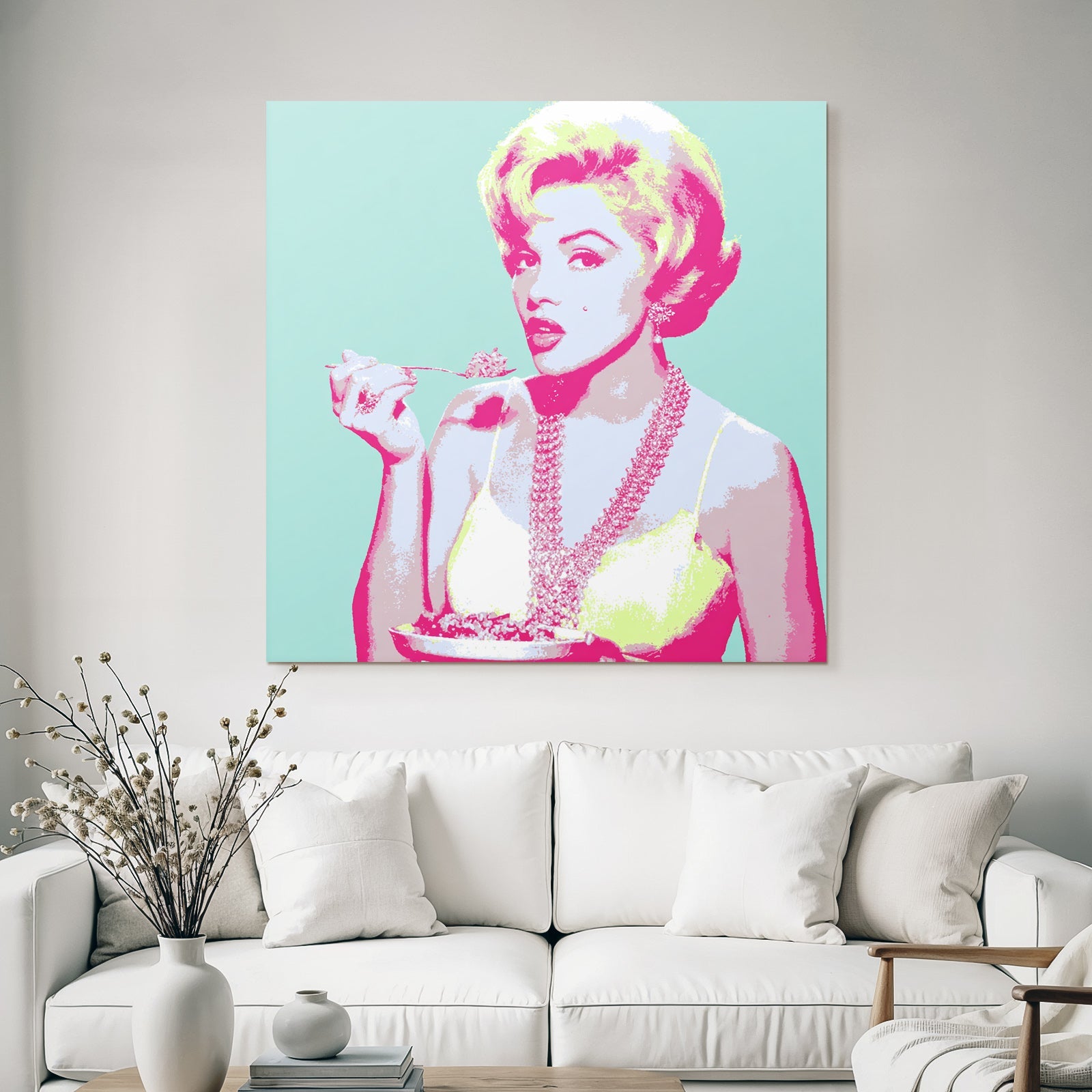 Neon Und Popfarben Glamour Und Indulgence Frau Mit Schale Und Löffel Pop Art