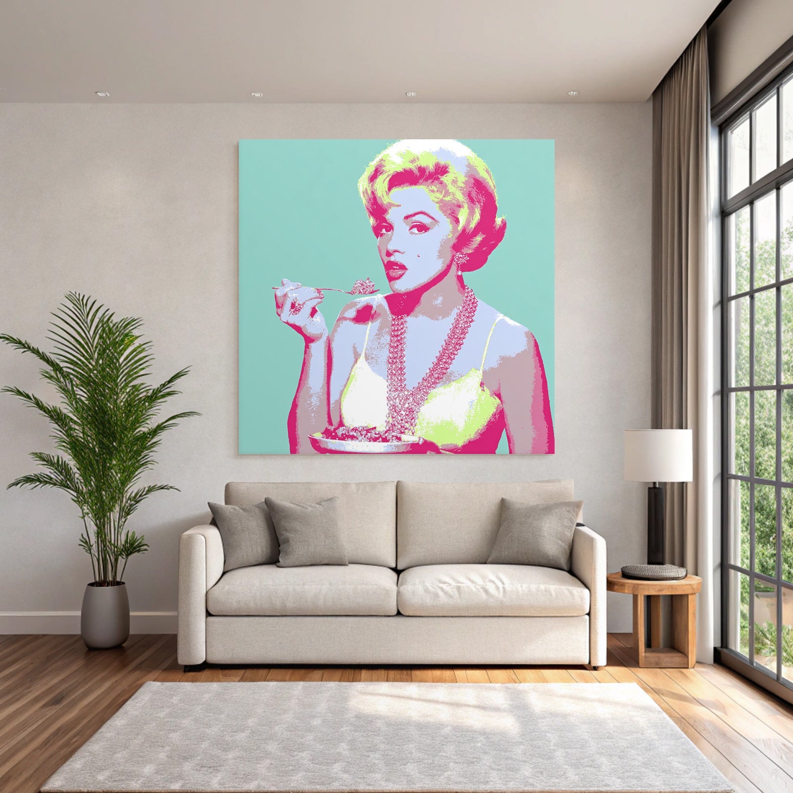Neon Und Popfarben Glamour Und Indulgence Frau Mit Schale Und Löffel Pop Art