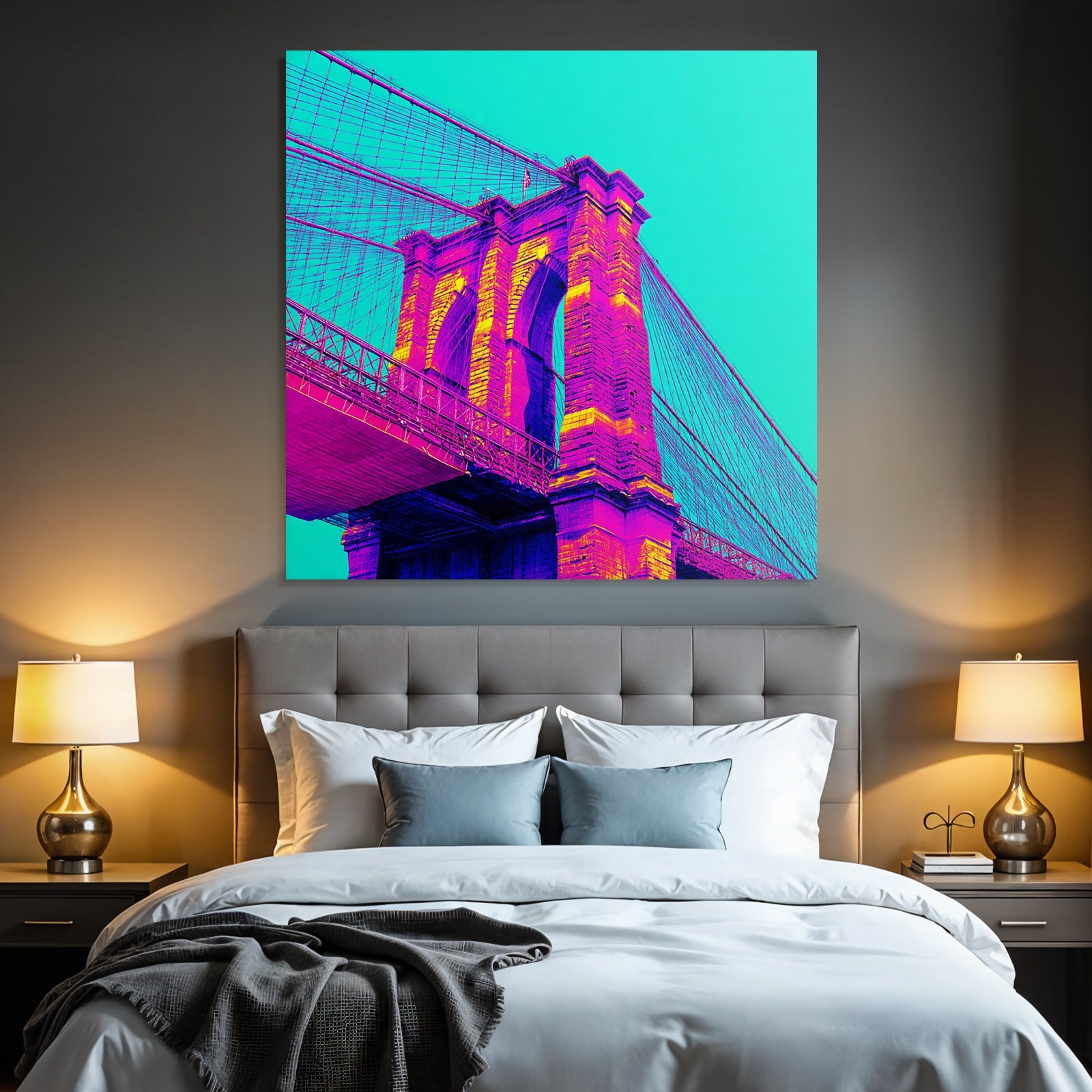 Neon Und Popfarben Künstlerische Darstellung Einer Brücke Surrealistische Äesthetik