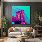 Neon Und Popfarben Künstlerische Darstellung Einer Brücke Surrealistische Äesthetik