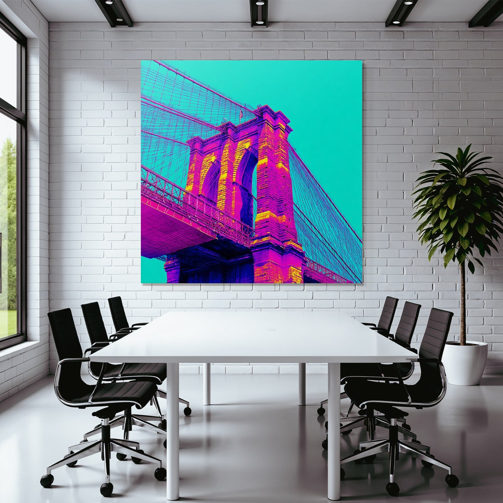 Neon Und Popfarben Künstlerische Darstellung Einer Brücke Surrealistische Äesthetik
