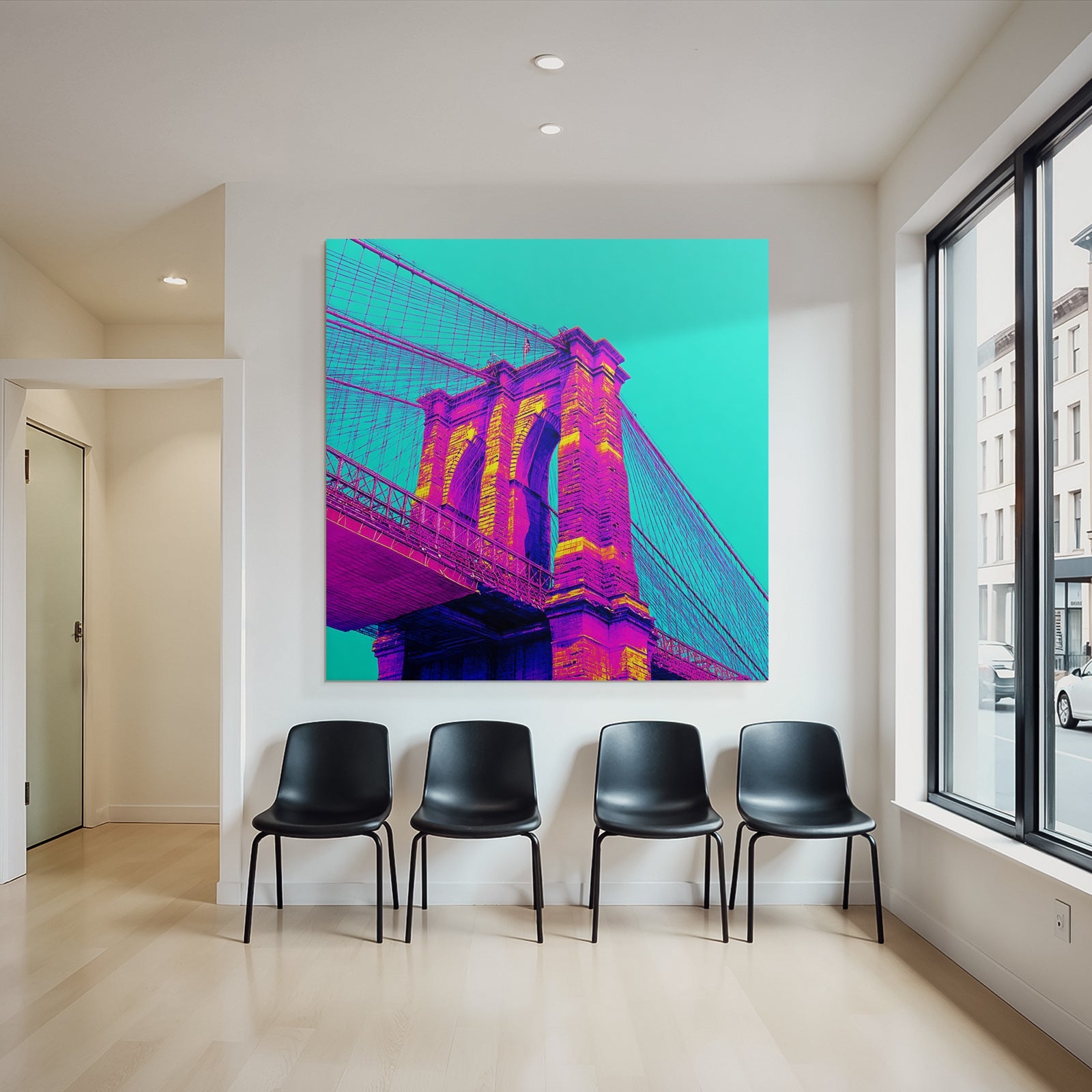 Neon Und Popfarben Künstlerische Darstellung Einer Brücke Surrealistische Äesthetik