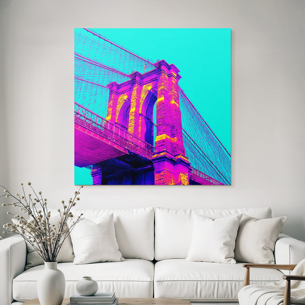 Neon Und Popfarben Künstlerische Darstellung Einer Brücke Surrealistische Äesthetik