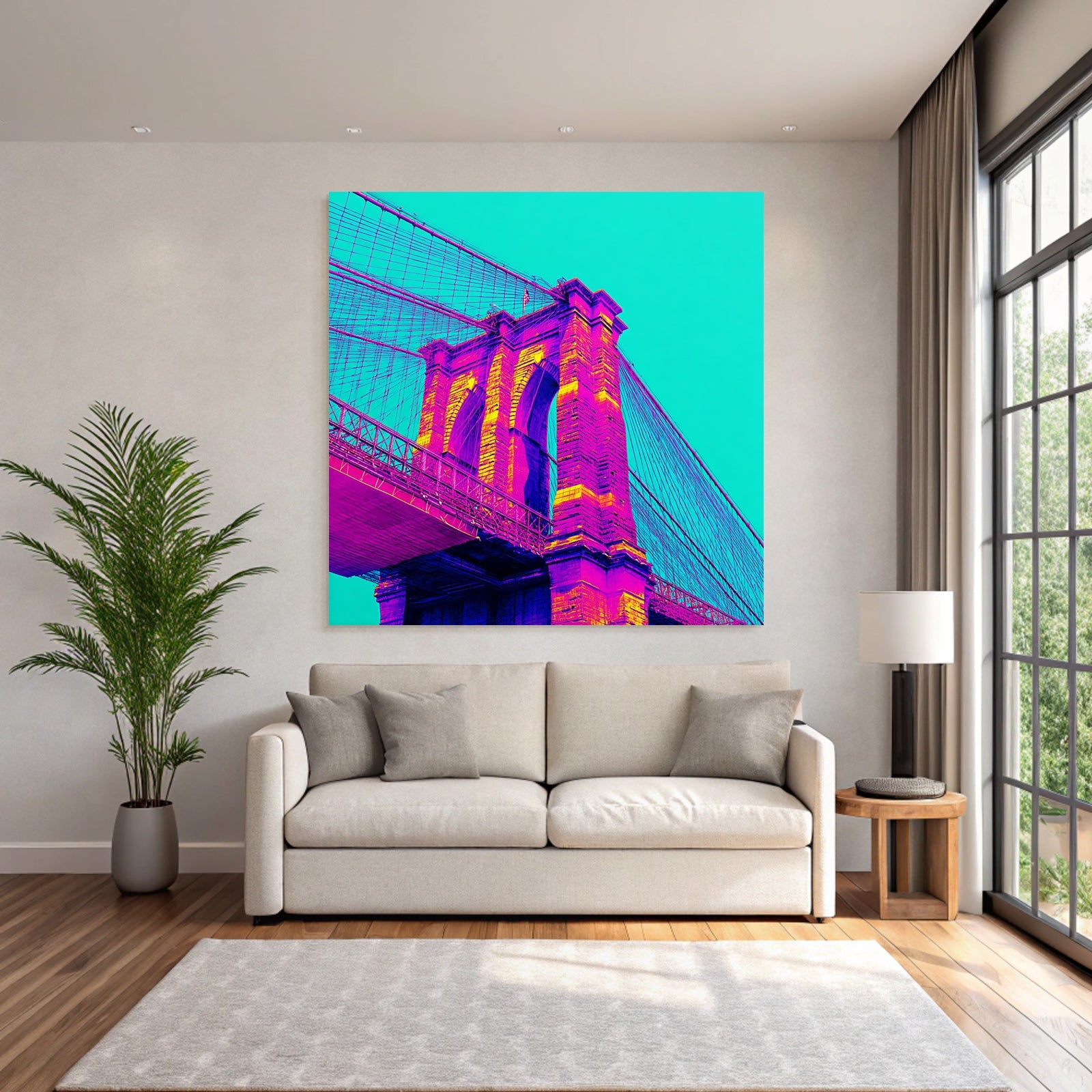 Neon Und Popfarben Künstlerische Darstellung Einer Brücke Surrealistische Äesthetik