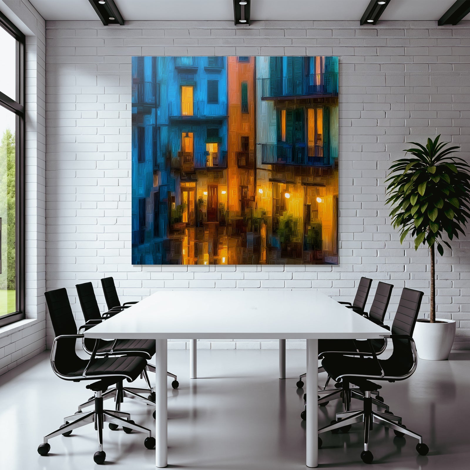 Neon and pop colors City scenes at night Mediterranean architecture Reflections in the water