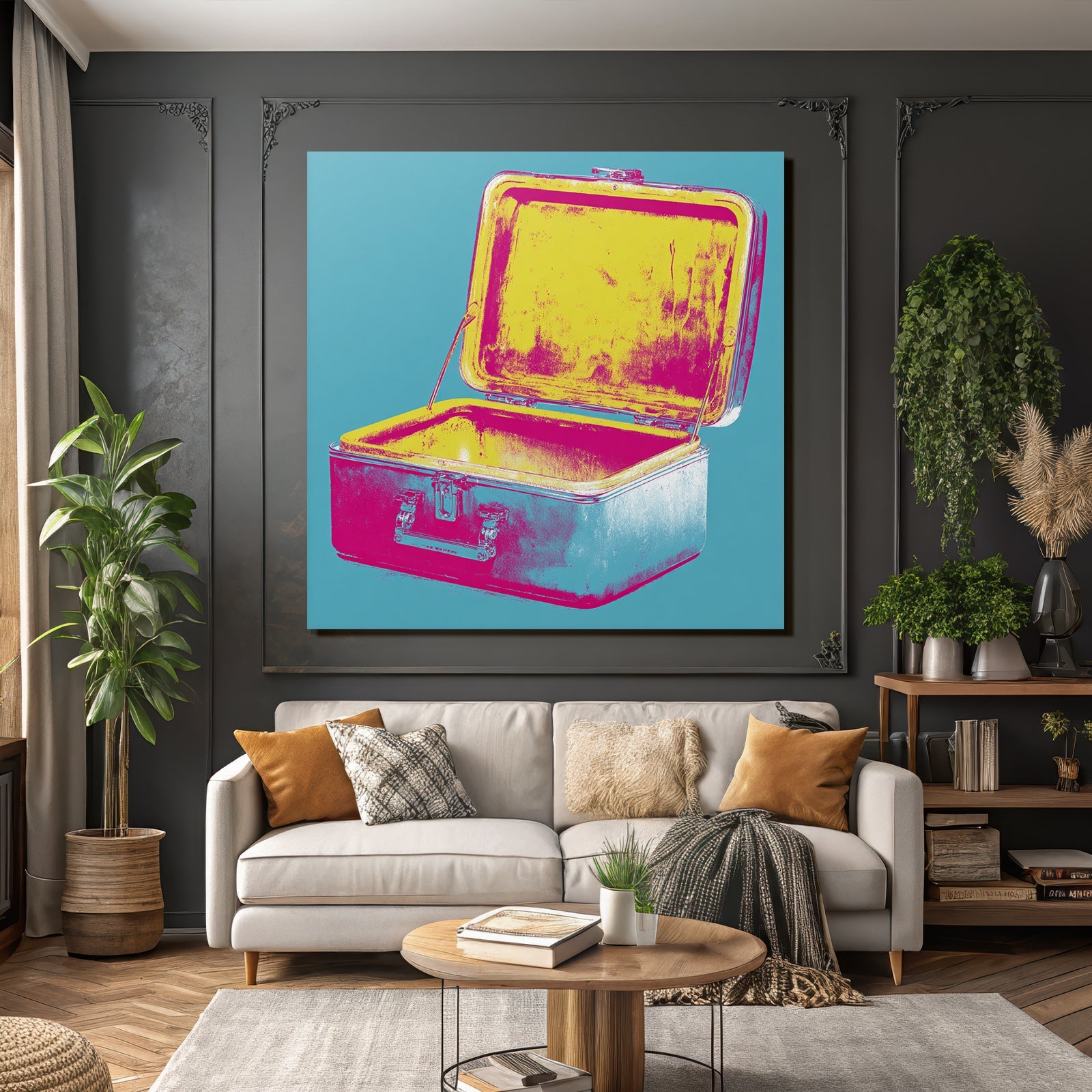 Neon Und Popfarben Stylisierte Metall Lunchbox Offen Vibrante Farben Pop Art Ästhetik