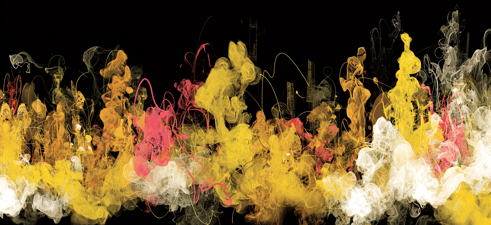 Neon Und Popfarben Abstrakte Digitale Kunst Swirling Farben Rot Weiss Gelb Rosa Auf Schwarzem Hintergrund | Neon und Popfarben | Farbenwelten