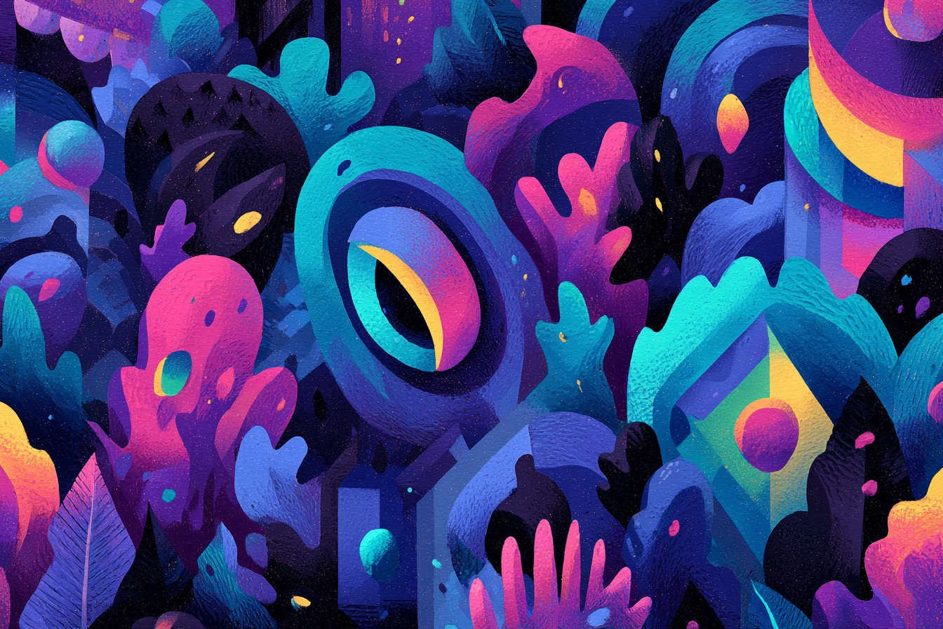 Neon Und Popfarben Abstrakte Digitale Kunst Vibrante Farben Organische Formen Dunkler Hintergrund | Neon und Popfarben | Farbenwelten