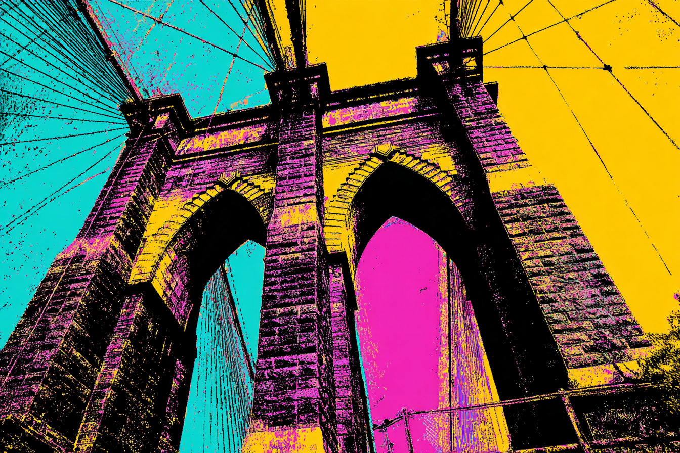 Neon Und Popfarben Brooklyn Bridge Stilisiert Koloriert Digital Art | Neon und Popfarben | Farbenwelten
