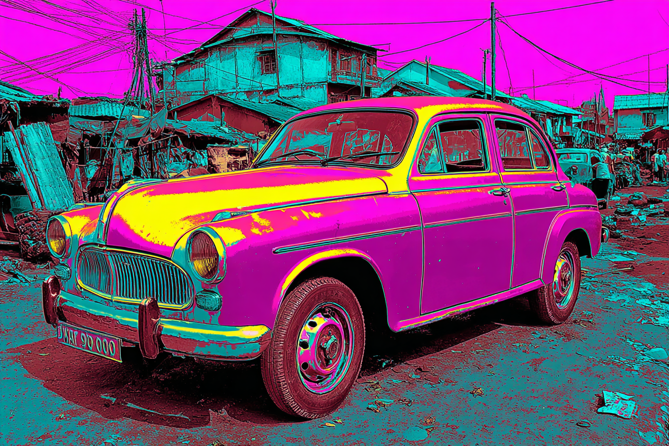 Neon Und Popfarben Bunt Veränderte Fotografie Eines Klassischen Autos In Der Stadt | Neon und Popfarben | Farbenwelten
