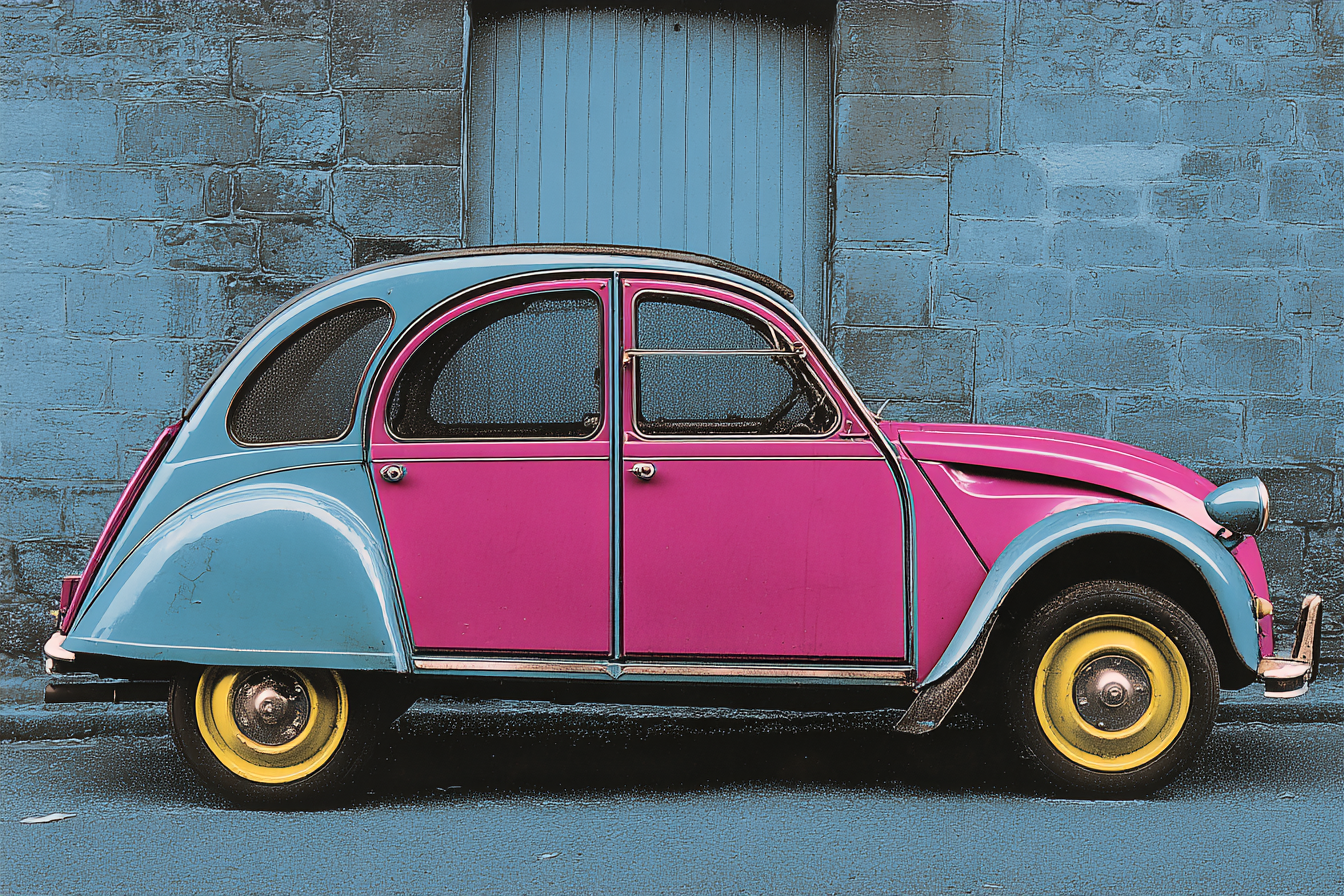 Neon Und Popfarben Buntes Vintage Auto Citrön Helle Farben Mit Blaüm Hintergrund | Neon und Popfarben | Farbenwelten