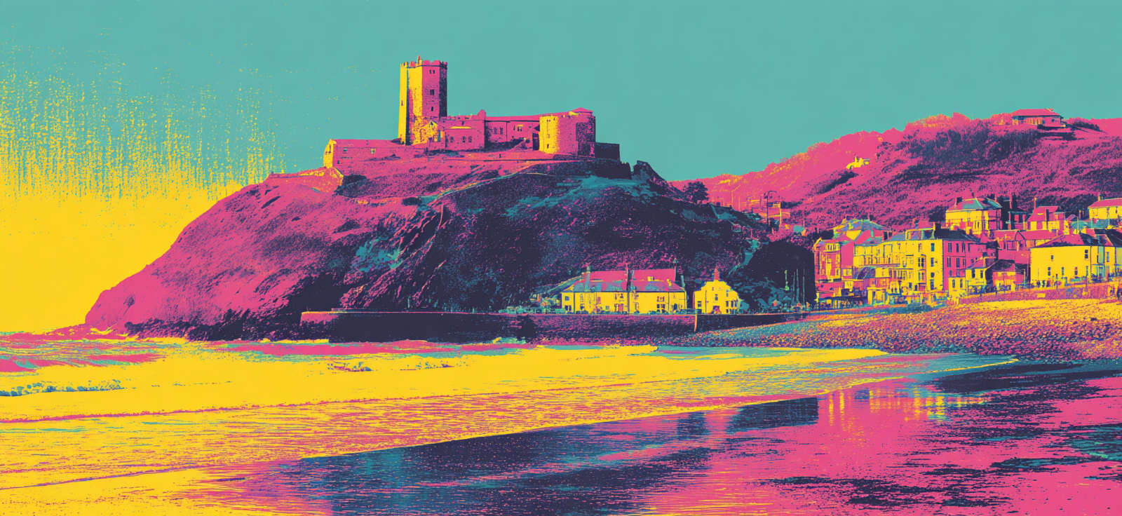 Neon Und Popfarben Küstenlandschaft Mit Schloss Und Meer | Neon und Popfarben | Farbenwelten