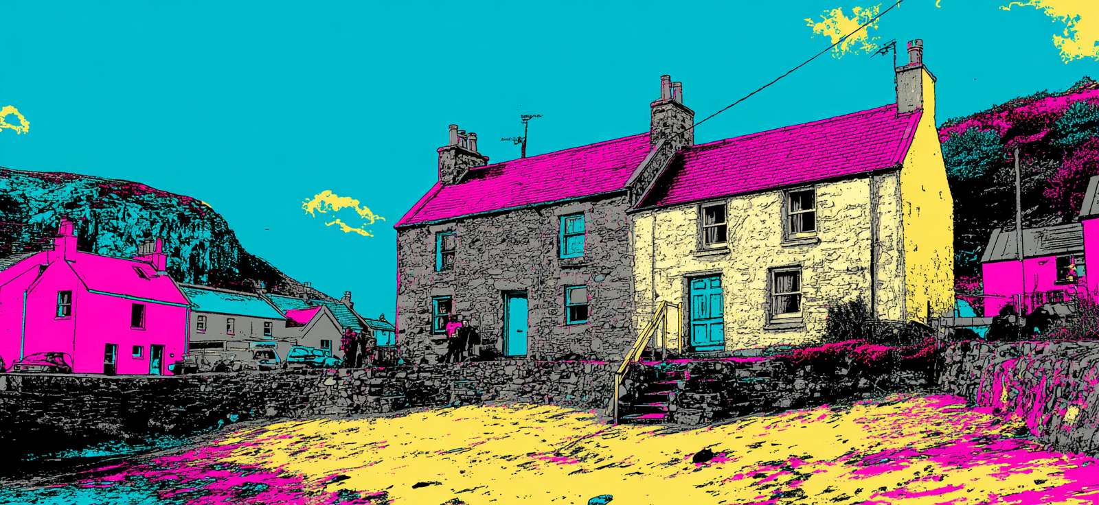 Neon Und Popfarben Rural Scene Pop Art Bunte Farbige Häuser Türkiser Himmel | Neon und Popfarben | Farbenwelten