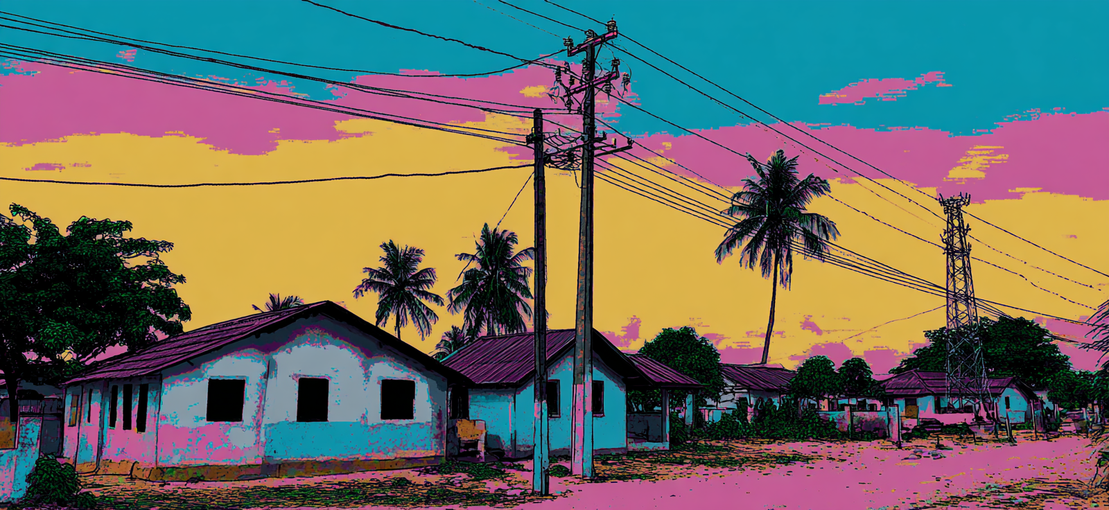 Neon Und Popfarben Rural Suburban Szene Mit Palmbaumen Vibrante Farben Surreal Artistisch | Neon und Popfarben | Farbenwelten