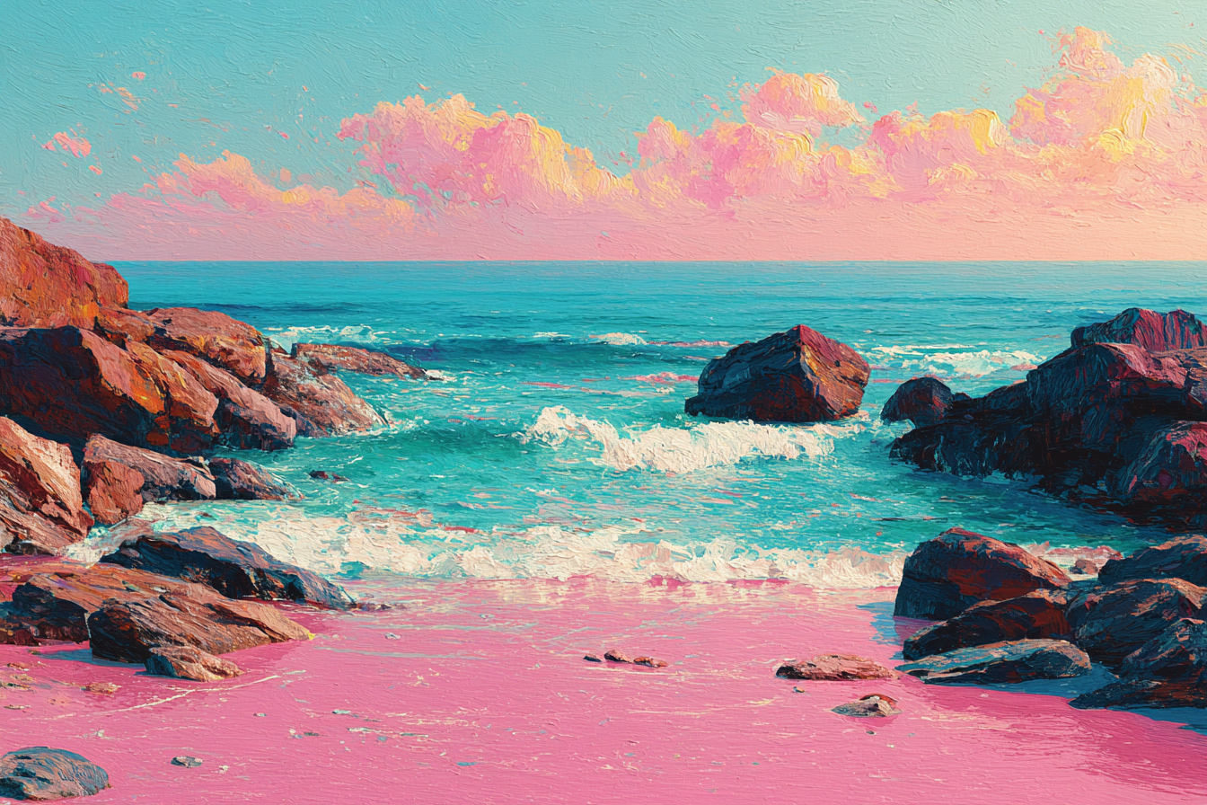 Neon Und Popfarben Vibrant Küstenlandschaft Mit Bunten Felsen Und Wellen | Neon und Popfarben | Farbenwelten