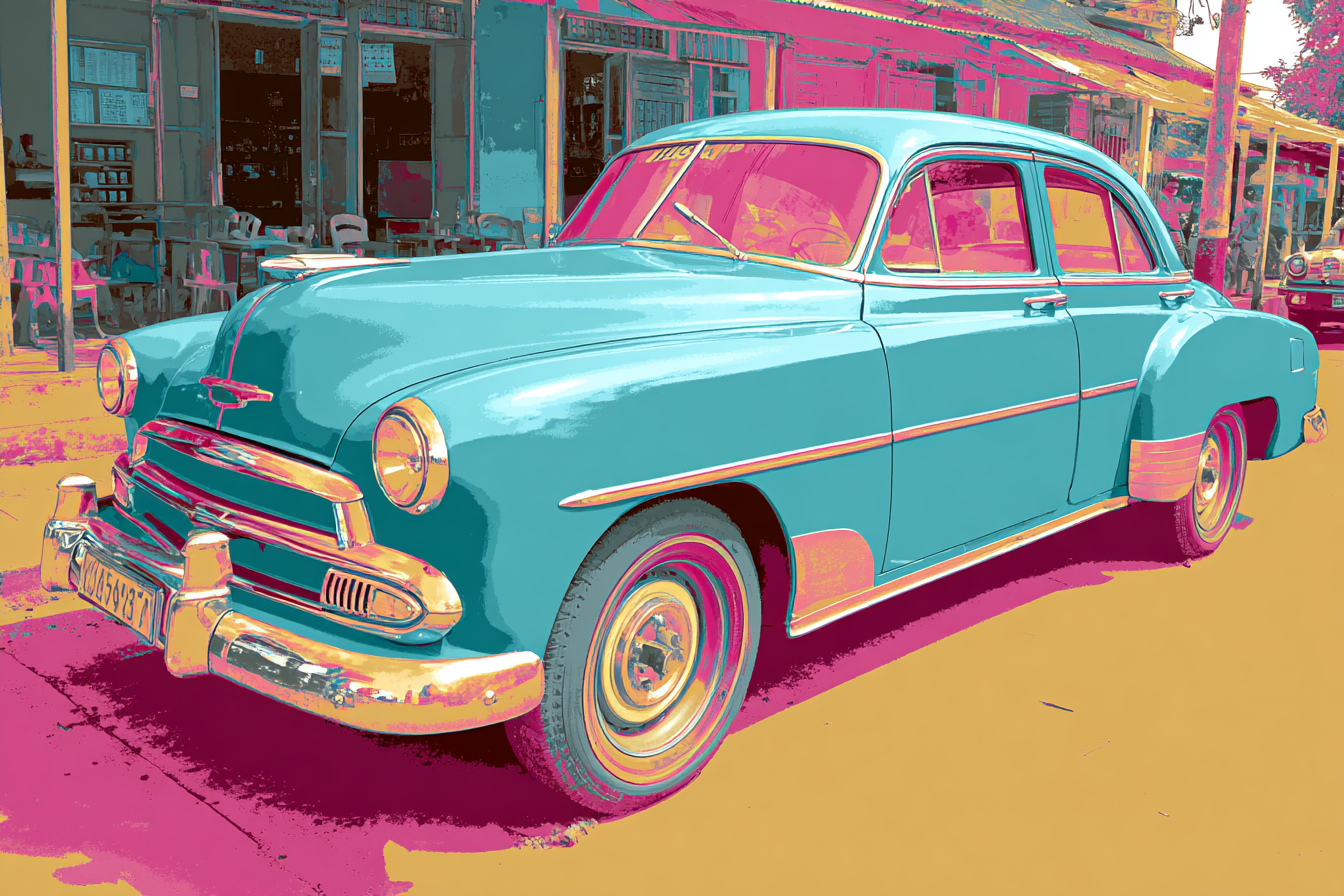 Neon Und Popfarben Vintage Auto Stilisiert Retro Design Bunte Farben Marktplatz | Neon und Popfarben | Farbenwelten