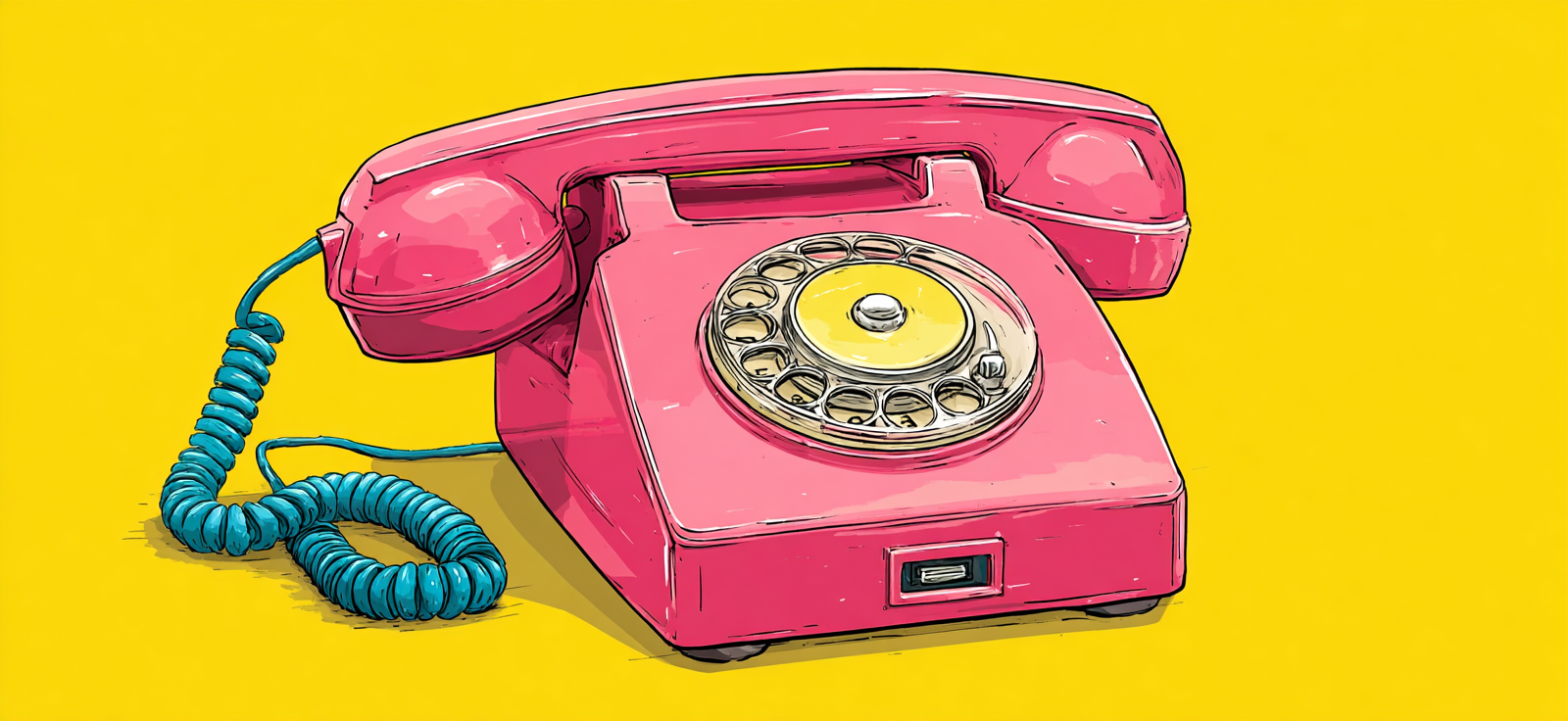 Neon Und Popfarben Vintage Rosafarbene Rotary Telefon Mit Blaüm Kabel Auf Gelbem Hintergrund | Neon und Popfarben | Farbenwelten