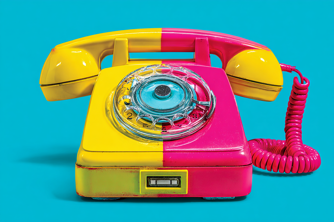 Neon Und Popfarben Vintage Rotary Telefon Gelb Und Rosa Mit Türkis Hintergrund | Neon und Popfarben | Farbenwelten