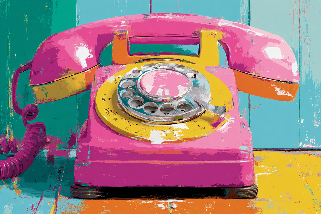 Neon Und Popfarben Vintage Rotary Telefon Pink Gelb Mit Bunten Holzpanelen | Neon und Popfarben | Farbenwelten