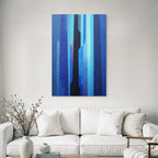 Blau Abstracte Malerei In Blau Und Schwarz Mit Vertikalen Linien