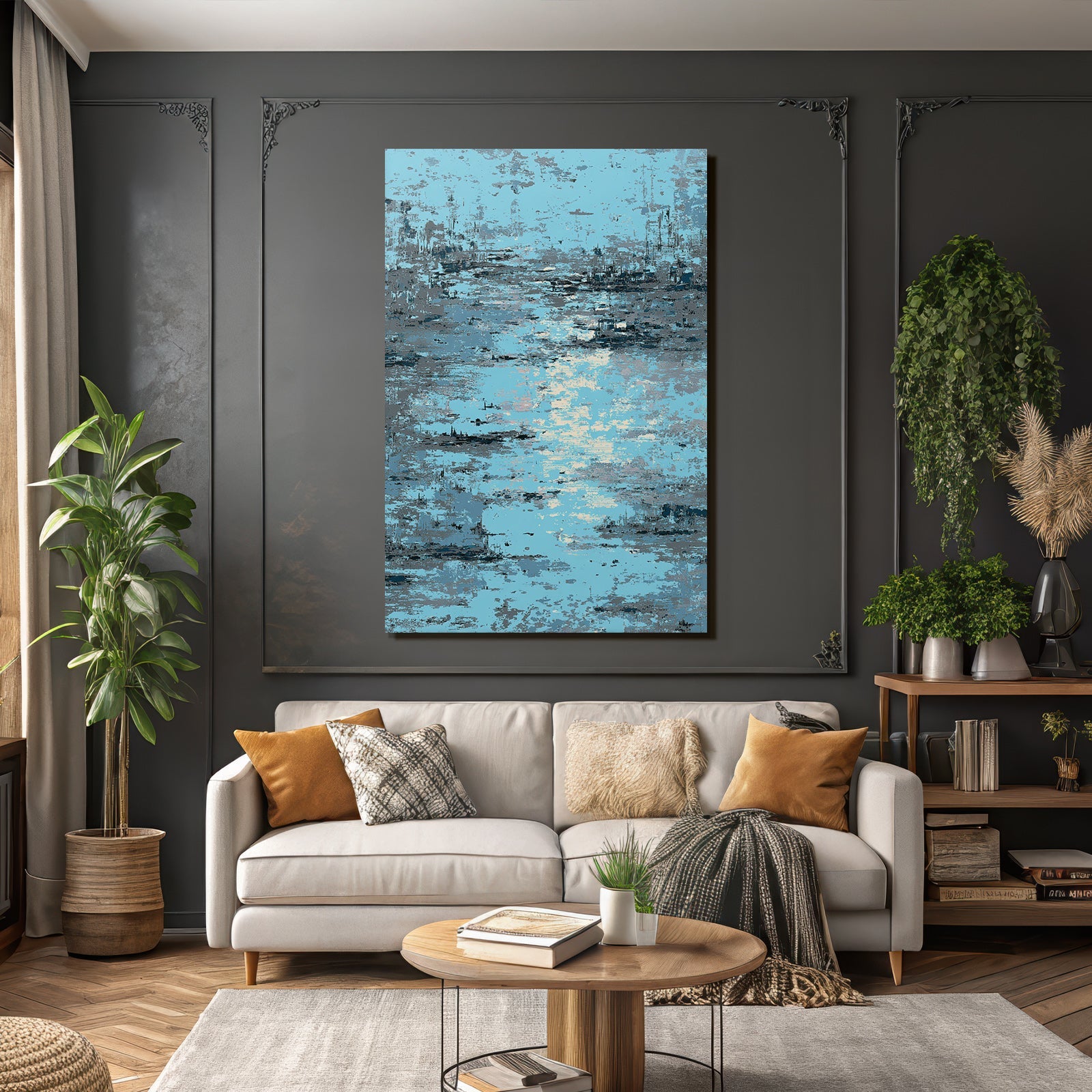 Blau Abstrakte Kunst Blautöne Grau Reflektierende Texturen