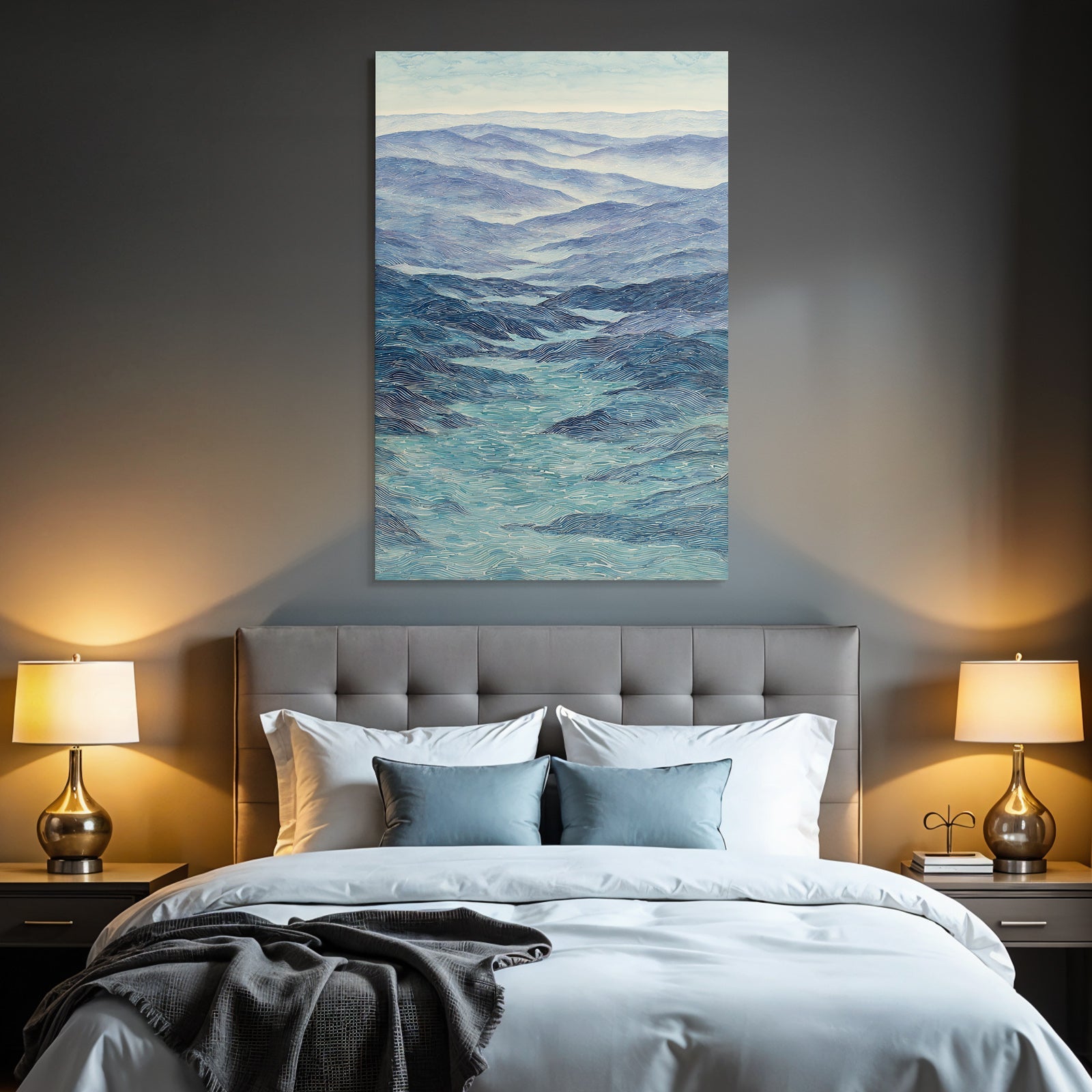 Blau Abstrakte Landschaft Obal Wellen Rollende Hügel In Blau Und Helltönen